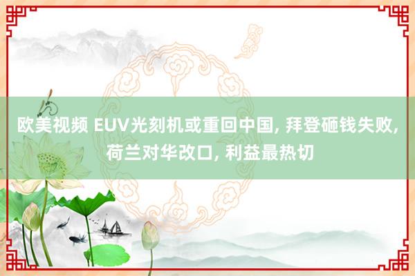 欧美视频 EUV光刻机或重回中国， 拜登砸钱失败， 荷兰对华改口， 利益最热切