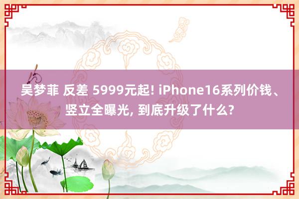 吴梦菲 反差 5999元起! iPhone16系列价钱、竖立全曝光， 到底升级了什么?