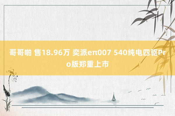 哥哥啪 售18.96万 奕派eπ007 540纯电四驱Pro版郑重上市