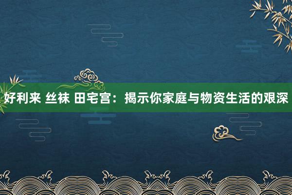 好利来 丝袜 田宅宫：揭示你家庭与物资生活的艰深