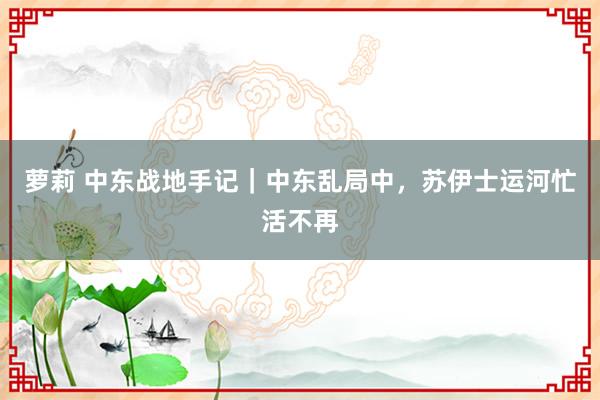 萝莉 中东战地手记｜中东乱局中，苏伊士运河忙活不再