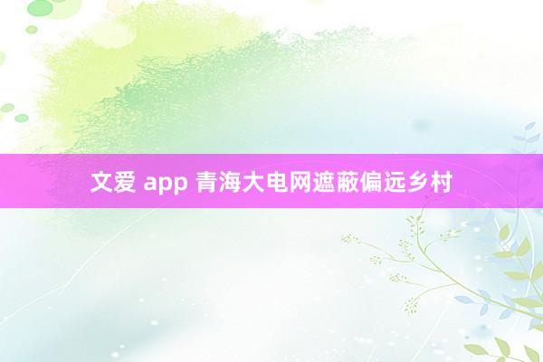 文爱 app 青海大电网遮蔽偏远乡村