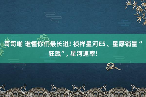 哥哥啪 谁懂你们最长进! 祯祥星河E5、星愿销量“狂飙”， 星河速率!