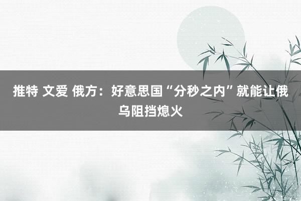 推特 文爱 俄方：好意思国“分秒之内”就能让俄乌阻挡熄火