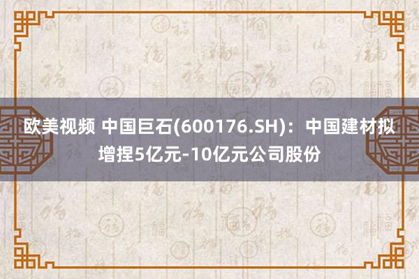 欧美视频 中国巨石(600176.SH)：中国建材拟增捏5亿元-10亿元公司股份