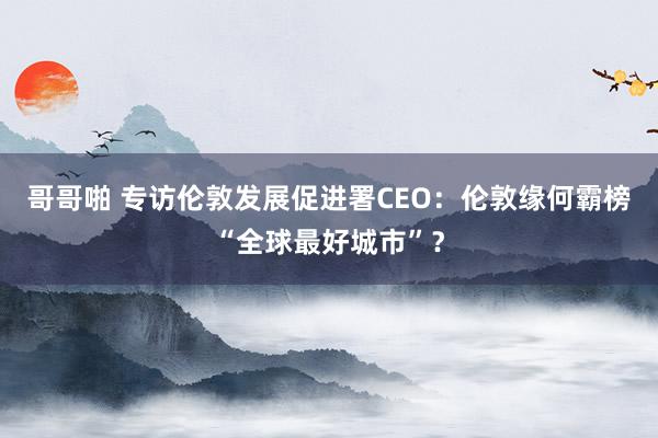 哥哥啪 专访伦敦发展促进署CEO：伦敦缘何霸榜“全球最好城市”？